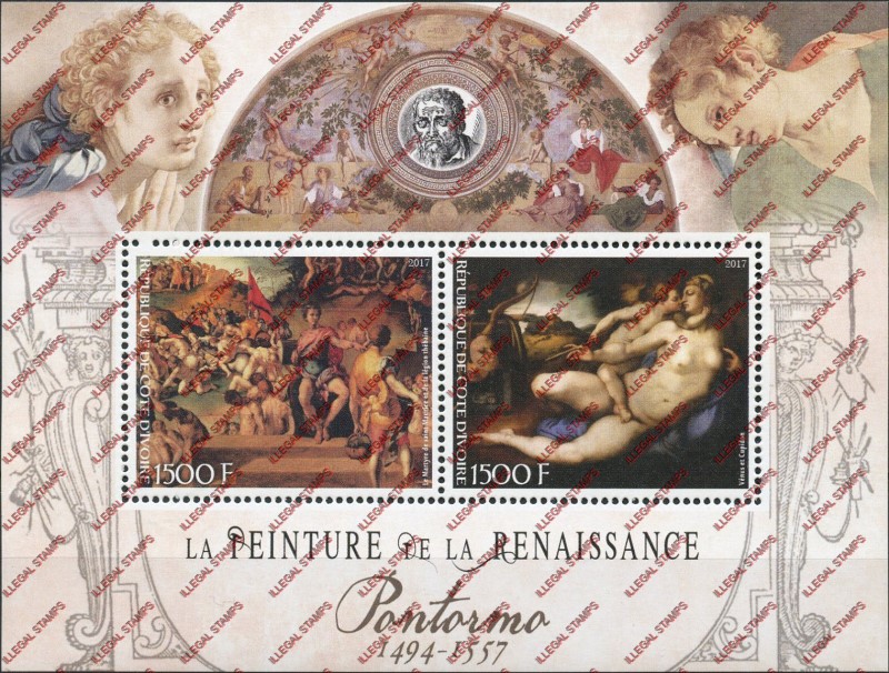 Ivory Coast 2017 Art Paintings Pontormo Illegal Stamp Souvenir Sheet of 2 Ivory Coast 2017 Art Paintings Pontormo Illegal Stamp Souvenir Sheet of 2