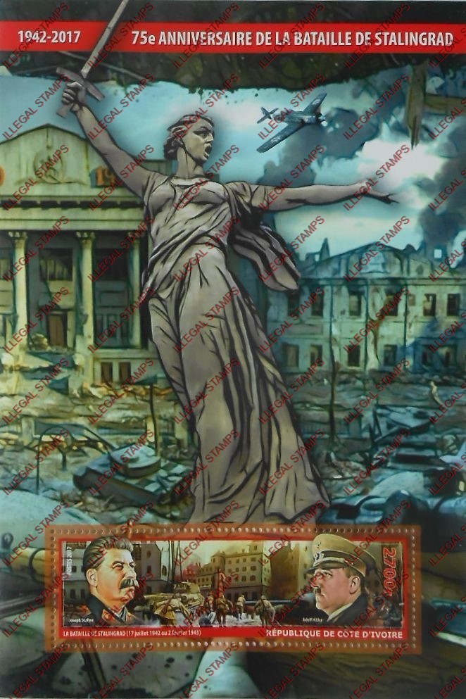 Ivory Coast 2017 Battle of Stalingrad Illegal Stamp Souvenir Sheet of 1 Ivory Coast 2017 Battle of Stalingrad Illegal Stamp Souvenir Sheet of 1