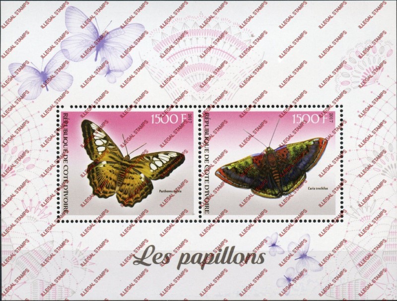 Ivory Coast 2017 Butterflies Illegal Stamp Souvenir Sheet of 2 Ivory Coast 2017 Butterflies Illegal Stamp Souvenir Sheet of 2