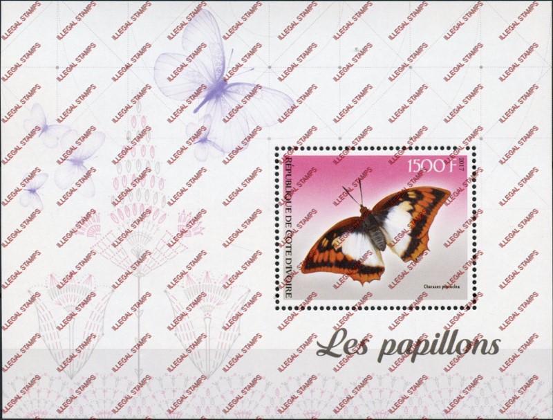 Ivory Coast 2017 Butterflies Illegal Stamp Souvenir Sheet of 1 Ivory Coast 2017 Butterflies Illegal Stamp Souvenir Sheet of 1
