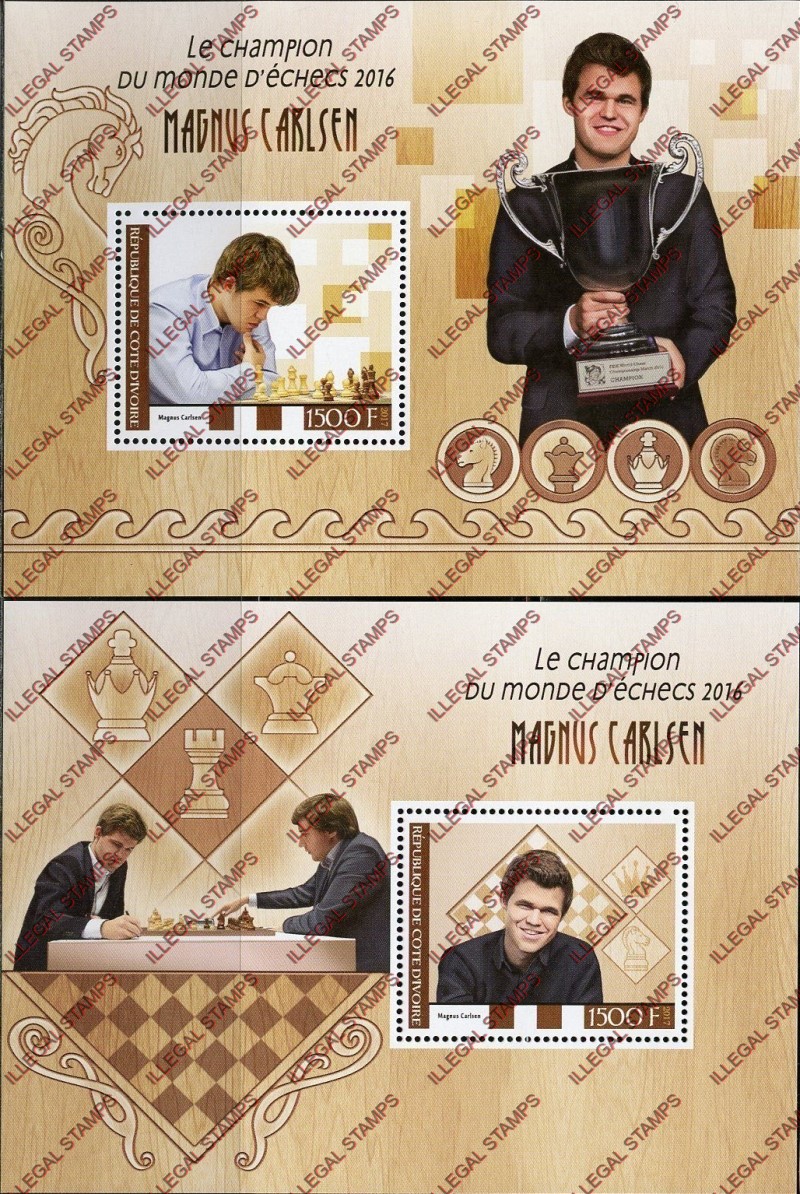 Ivory Coast 2017 Chess Magnus Carlsen Illegal Stamp Souvenir Sheets of 1 Ivory Coast 2017 Chess Magnus Carlsen Illegal Stamp Souvenir Sheets of 1