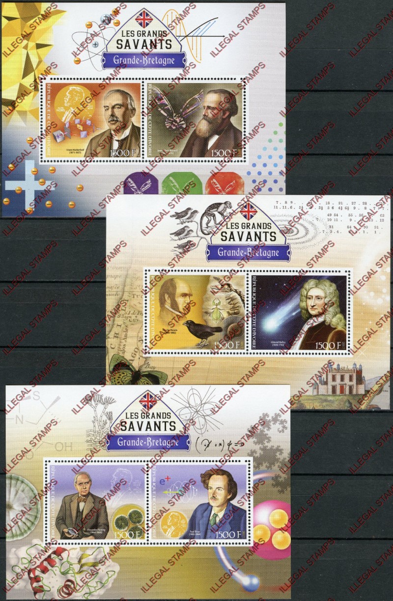 Ivory Coast 2017 Great British Scientists Illegal Stamp Souvenir Sheets of 2 Ivory Coast 2017 Great British Scientists Illegal Stamp Souvenir Sheets of 2