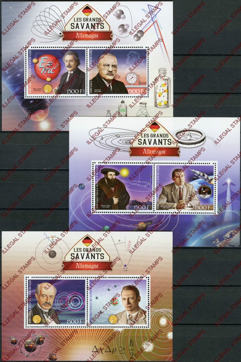 Ivory Coast 2017 Great German Scientists Illegal Stamp Souvenir Sheets of 2 Ivory Coast 2017 Great German Scientists Illegal Stamp Souvenir Sheets of 2