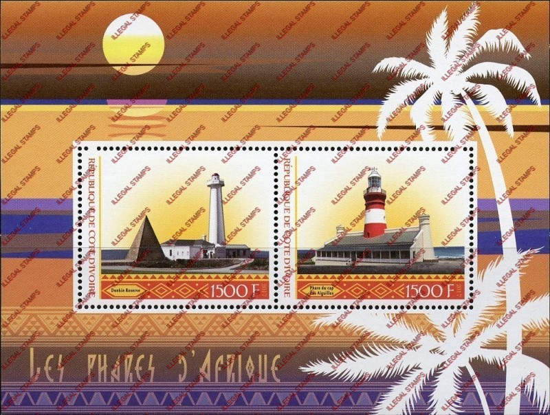 Ivory Coast 2017 Lighthouses Illegal Stamp Souvenir Sheet of 2 Ivory Coast 2017 Lighthouses Illegal Stamp Souvenir Sheet of 2