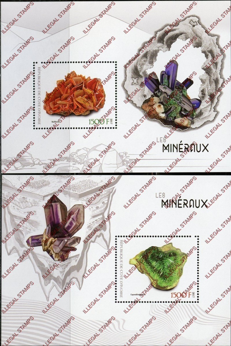 Ivory Coast 2017 Minerals Illegal Stamp Souvenir Sheets of 1 Ivory Coast 2017 Minerals Illegal Stamp Souvenir Sheets of 1