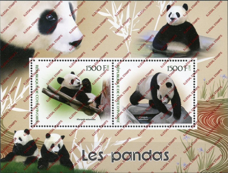 Ivory Coast 2017 Pandas Illegal Stamp Souvenir Sheet of 2 Ivory Coast 2017 Pandas Illegal Stamp Souvenir Sheet of 2