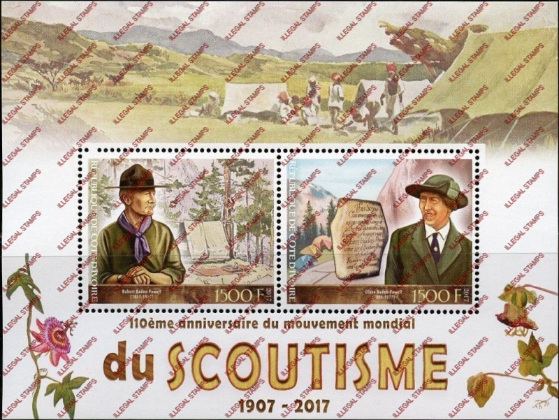 Ivory Coast 2017 Scouting Scoutism Illegal Stamp Souvenir Sheet of 2 Ivory Coast 2017 Scouting Scoutism Illegal Stamp Souvenir Sheet of 2