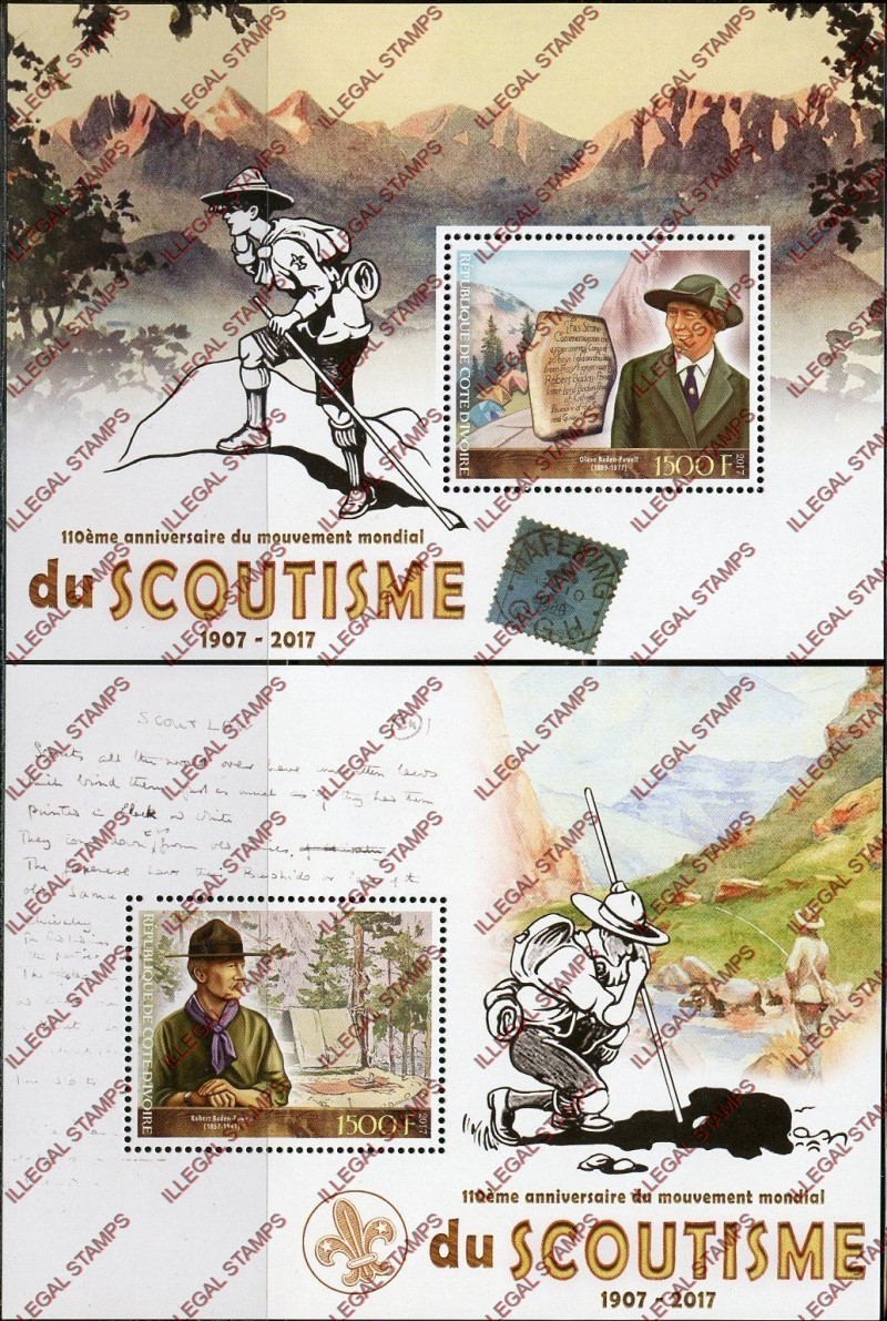 Ivory Coast 2017 Scouting Scoutism Illegal Stamp Souvenir Sheets of 1 Ivory Coast 2017 Scouting Scoutism Illegal Stamp Souvenir Sheets of 1
