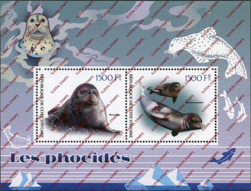 Ivory Coast 2017 Seals Illegal Stamp Souvenir Sheet of 2 Ivory Coast 2017 Seals Illegal Stamp Souvenir Sheet of 2