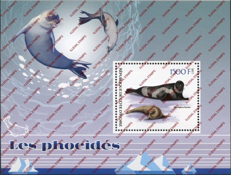 Ivory Coast 2017 Seals Illegal Stamp Souvenir Sheet of 1 Ivory Coast 2017 Seals Illegal Stamp Souvenir Sheet of 1