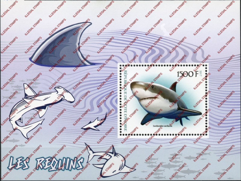 Ivory Coast 2017 Sharks Illegal Stamp Souvenir Sheet of 1 Ivory Coast 2017 Sharks Illegal Stamp Souvenir Sheet of 1