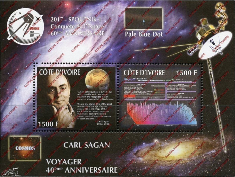 Ivory Coast 2017 Space Carl Sagan Illegal Stamp Souvenir Sheet of 2 Ivory Coast 2017 Space Carl Sagan Illegal Stamp Souvenir Sheet of 2