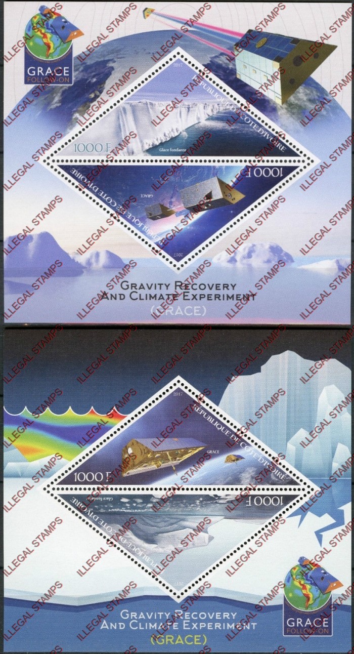 Ivory Coast 2017 Space Grace Illegal Stamp Souvenir Sheets of 2 Ivory Coast 2017 Space Grace Illegal Stamp Souvenir Sheets of 2