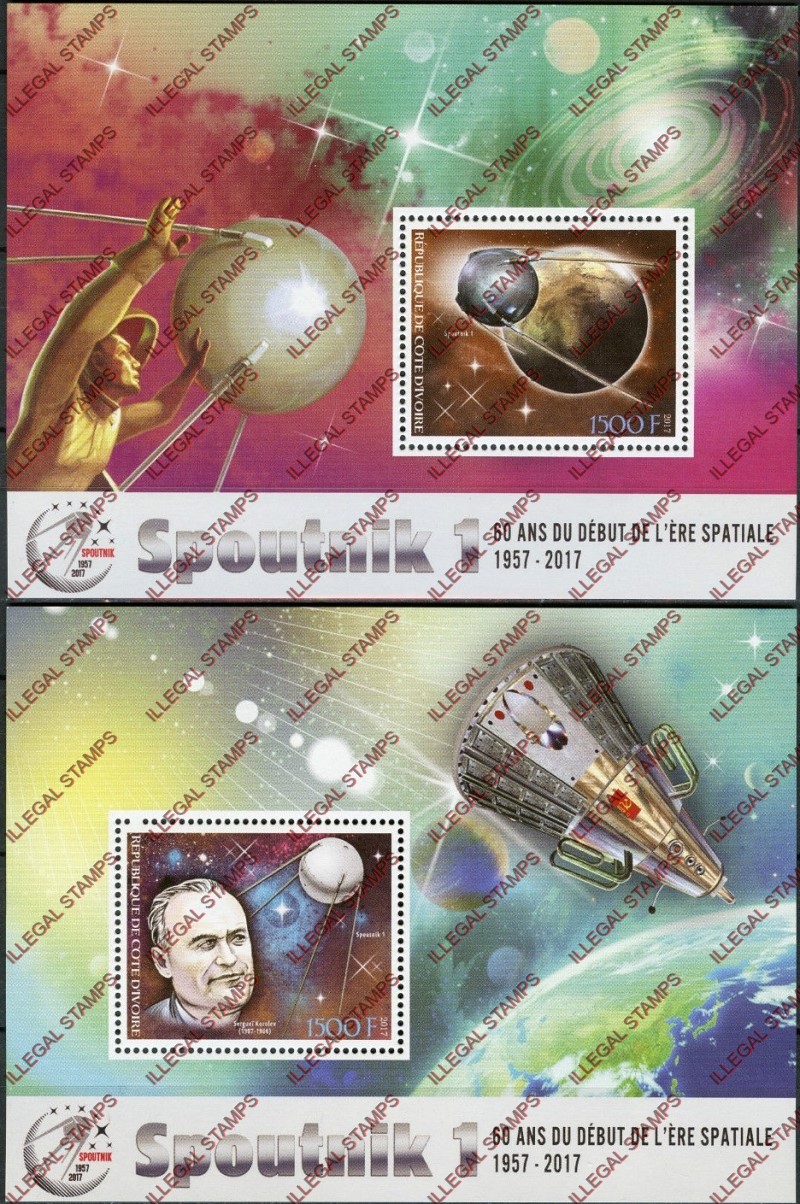 Ivory Coast 2017 Space Sputnik 1 Illegal Stamp Souvenir Sheets of 1 Ivory Coast 2017 Space Sputnik 1 Illegal Stamp Souvenir Sheets of 1