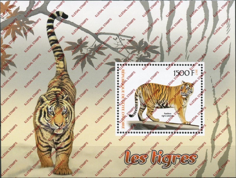 Ivory Coast 2017 Tigers Illegal Stamp Souvenir Sheet of 1 Ivory Coast 2017 Tigers Illegal Stamp Souvenir Sheet of 1