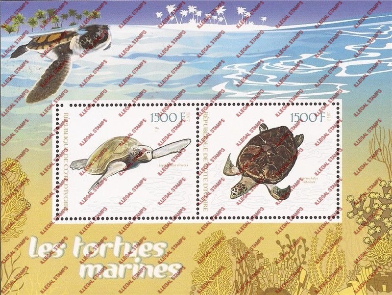 Ivory Coast 2017 Turtles Illegal Stamp Souvenir Sheet of 2 Ivory Coast 2017 Turtles Illegal Stamp Souvenir Sheet of 2