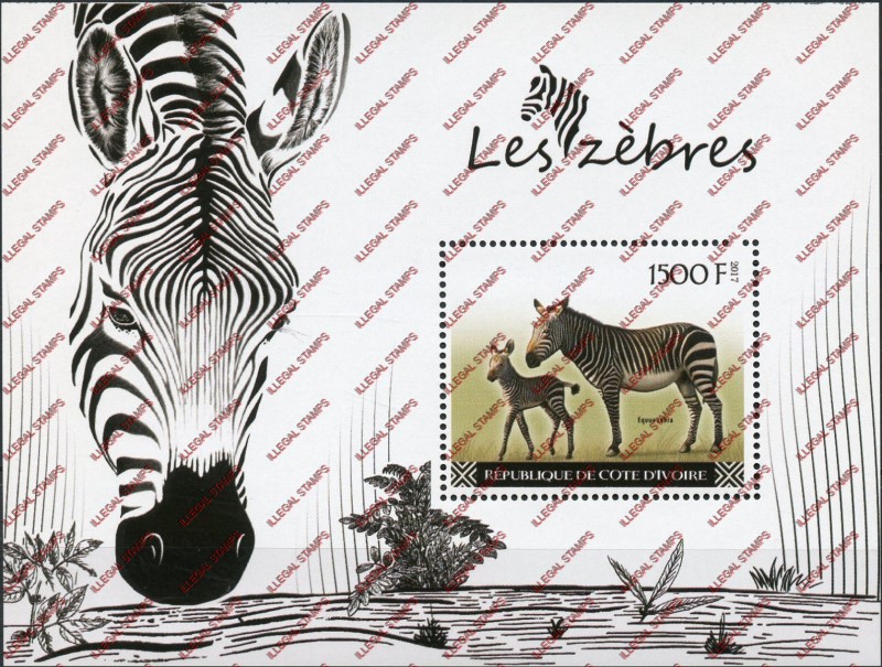 Ivory Coast 2017 Zebras Illegal Stamp Souvenir Sheet of 1 Ivory Coast 2017 Zebras Illegal Stamp Souvenir Sheet of 1