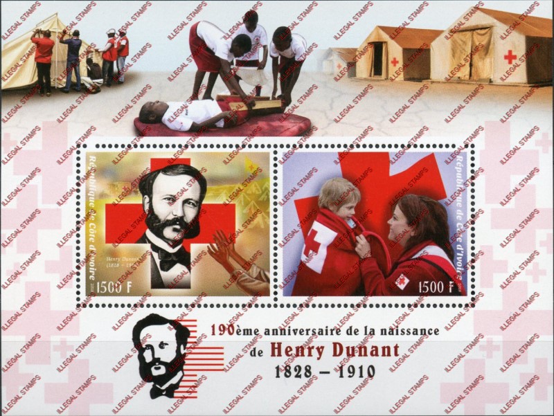 Ivory Coast 2018 Anniversaries Birth of Henry Dunant Illegal Stamp Souvenir Sheet of 2