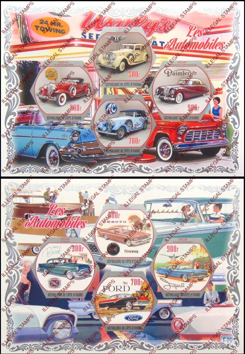 Ivory Coast 2018 Automobiles Illegal Stamp Souvenir Sheets of 4