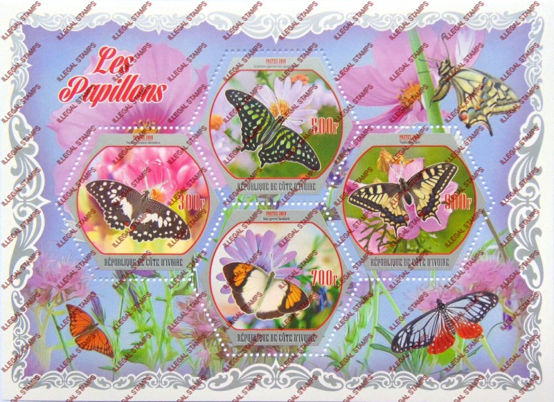 Ivory Coast 2018 Butterflies Illegal Stamp Souvenir Sheet of 4