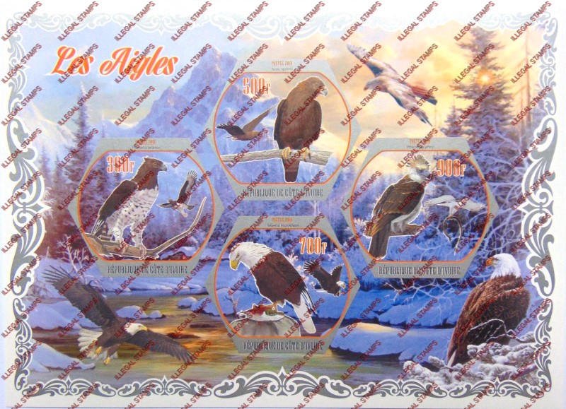 Ivory Coast 2018 Eagles Illegal Stamp Souvenir Sheet of 4