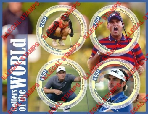 Ivory Coast 2018 Golfers of the World Illegal Stamp Souvenir Sheet of 4