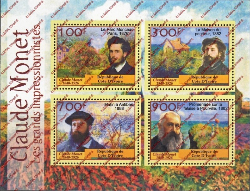 Ivory Coast 2018 Impressionists Claude Monet Illegal Stamp Souvenir Sheet of 4