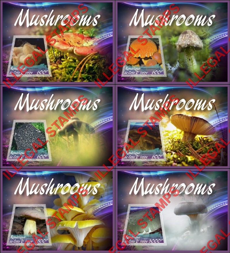 Ivory Coast 2018 Mushrooms (Russian Made Counterfeits) Illegal Stamp Souvenir Sheets of 1