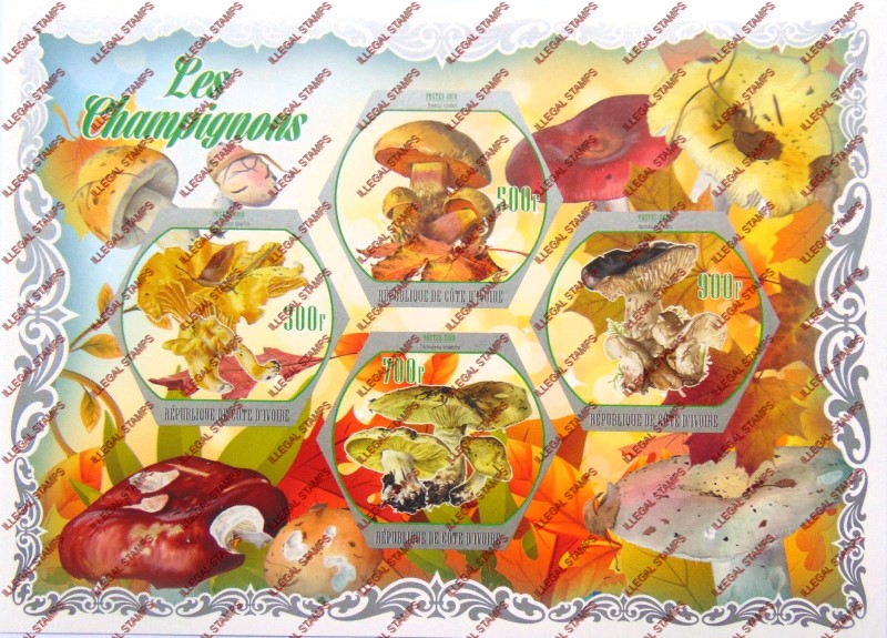Ivory Coast 2018 Mushrooms Illegal Stamp Souvenir Sheet of 4