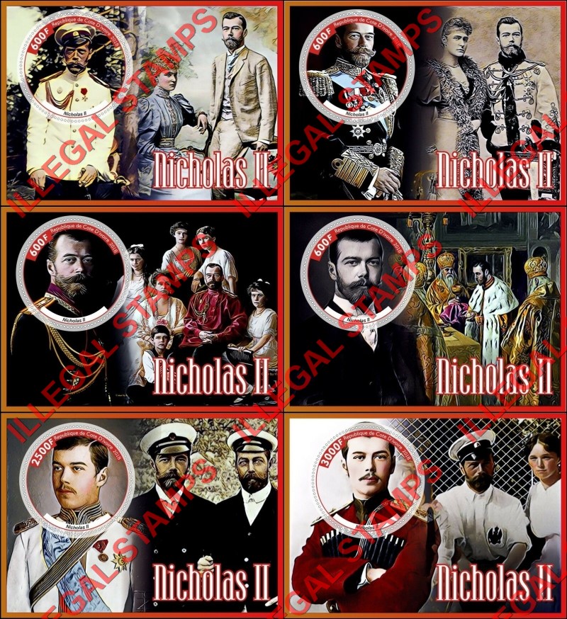 Ivory Coast 2018 Nicholas II Illegal Stamp Souvenir Sheets of 1