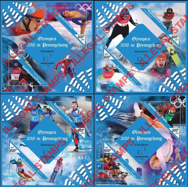 Ivory Coast 2018 Olympics Champions Illegal Stamp Souvenir Sheets of 2 (Part 1)