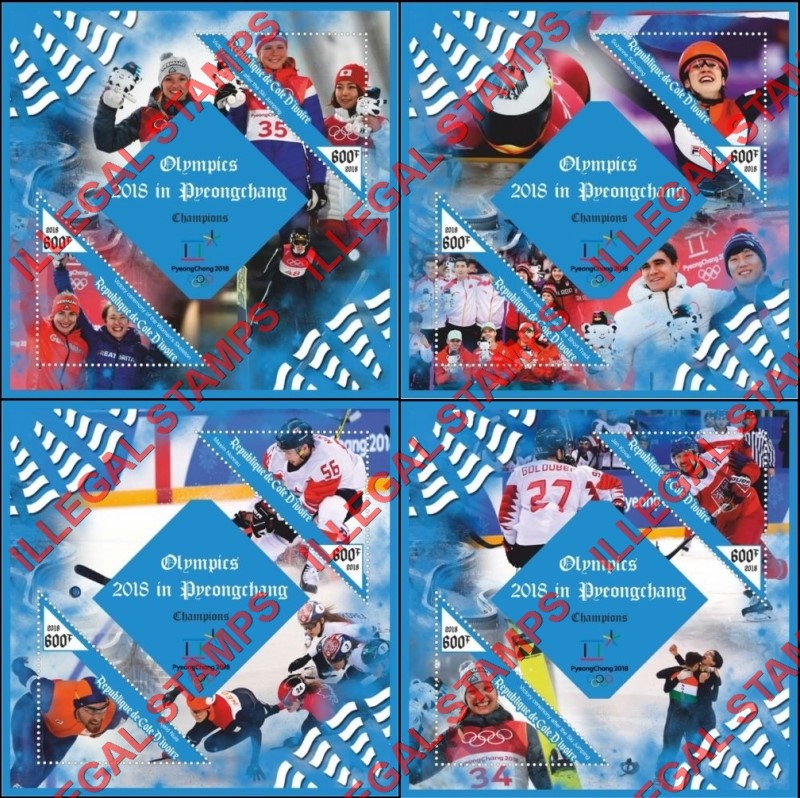 Ivory Coast 2018 Olympics Champions Illegal Stamp Souvenir Sheets of 2 (Part 2)