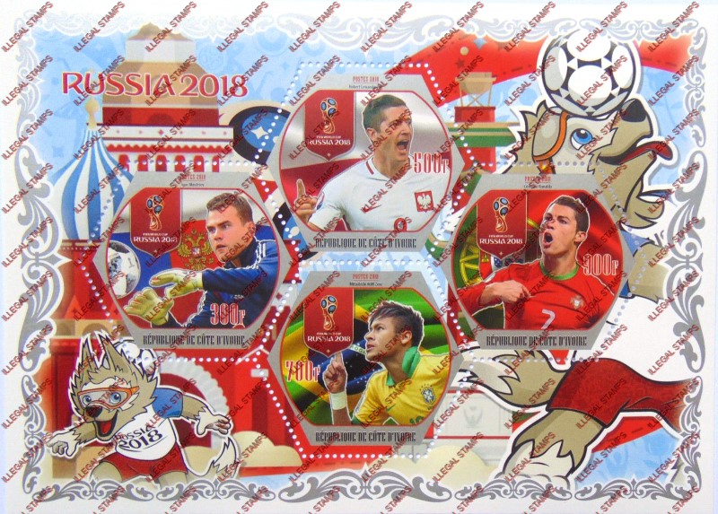 Ivory Coast 2018 Soccer Russia Illegal Stamp Souvenir Sheet of 4