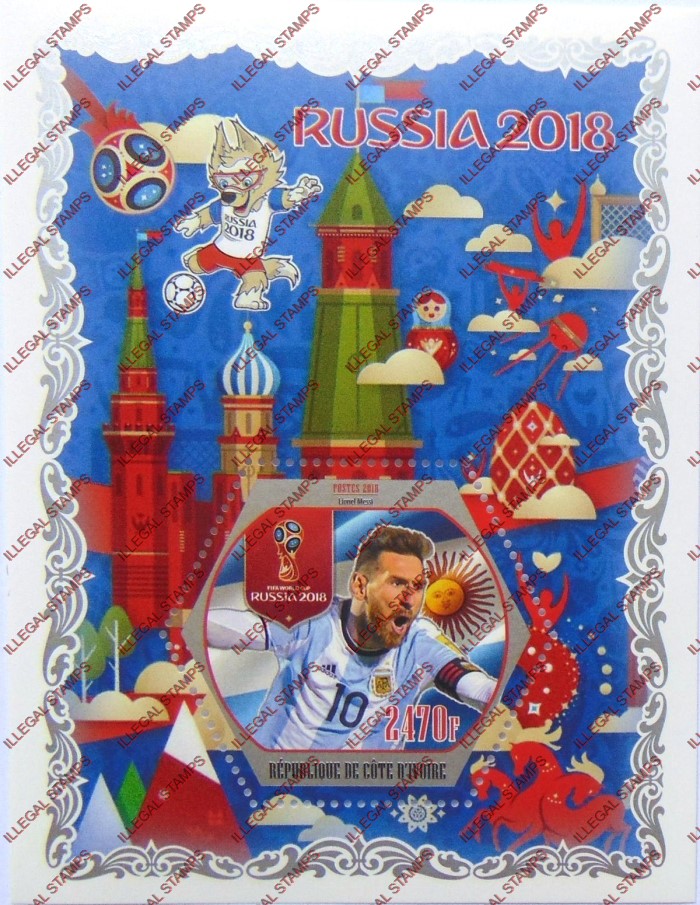 Ivory Coast 2018 Soccer Russia Illegal Stamp Souvenir Sheet of 1