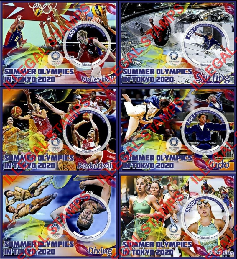 Ivory Coast 2018 Summer Olympics Illegal Stamp Souvenir Sheets of 1