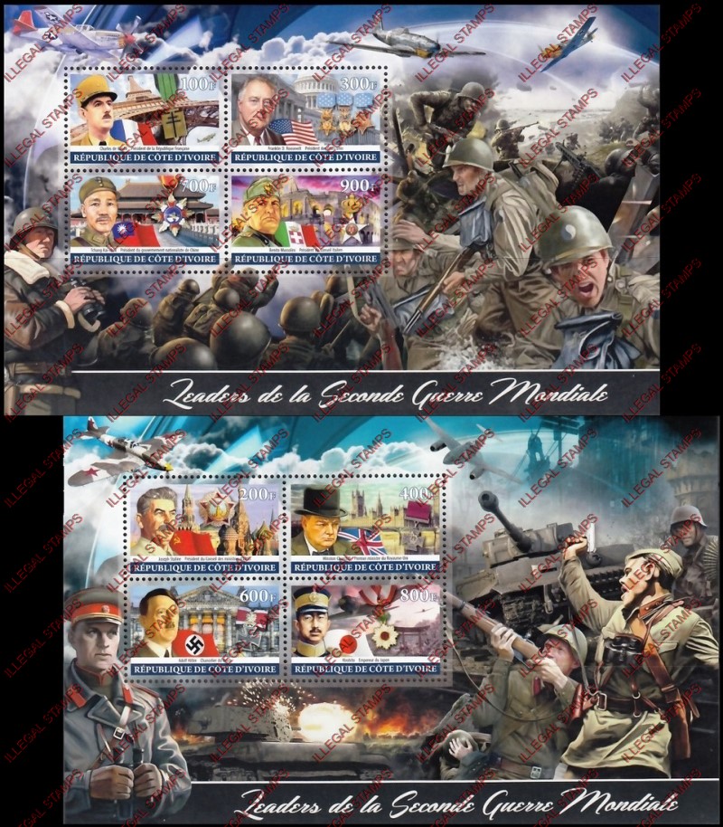 Ivory Coast 2018 World War 2 Leaders Illegal Stamp Souvenir Sheet of 4