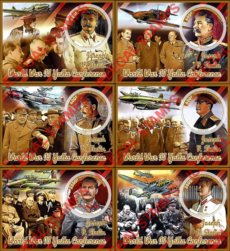 Ivory Coast 2018 World War 2 Yalta Conference Joseph V. Stalin Illegal Stamp Souvenir Sheets of 1