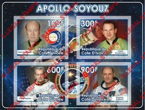 Ivory Coast 2019 Apollo Soyuz Illegal Stamp Souvenir Sheet of 4 Ivory Coast 2019 Apollo Soyuz Illegal Stamp Souvenir Sheet of 4