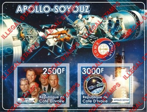 Ivory Coast 2019 Apollo Soyuz Illegal Stamp Souvenir Sheet of 2 Ivory Coast 2019 Apollo Soyuz Illegal Stamp Souvenir Sheet of 2