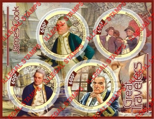 Ivory Coast 2019 Great Travelers Captain James Cook Illegal Stamp Souvenir Sheet of 4 Ivory Coast 2019 Great Travelers Captain James Cook Illegal Stamp Souvenir Sheet of 4