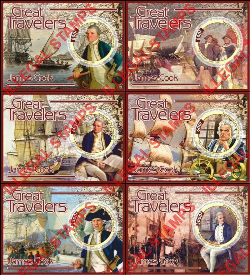 Ivory Coast 2019 Great Travelers Captain James Cook Illegal Stamp Souvenir Sheets of 1 Ivory Coast 2019 Great Travelers Captain James Cook Illegal Stamp Souvenir Sheets of 1