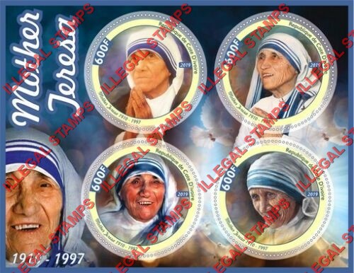 Ivory Coast 2019 Mother Teresa Illegal Stamp Souvenir Sheet of 4 Ivory Coast 2019 Mother Teresa Illegal Stamp Souvenir Sheet of 4