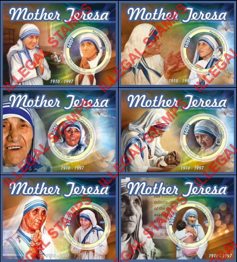 Ivory Coast 2019 Mother Teresa Illegal Stamp Souvenir Sheets of 1 Ivory Coast 2019 Mother Teresa Illegal Stamp Souvenir Sheets of 1