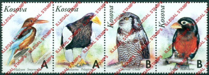 Kosovo 1999 Inscribed Kosova Birds Counterfeit Illegal Stamp Strip of 4 Kosovo 1999 Inscribed Kosova Birds Counterfeit Illegal Stamp Strip of 4