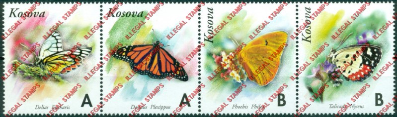 Kosovo 1999 Inscribed Kosova Butterflies Counterfeit Illegal Stamp Strip of 4 Kosovo 1999 Inscribed Kosova Butterflies Counterfeit Illegal Stamp Strip of 4