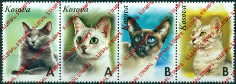 Kosovo 1999 Inscribed Kosova Cats Counterfeit Illegal Stamp Strip of 4 Kosovo 1999 Inscribed Kosova Cats Counterfeit Illegal Stamp Strip of 4