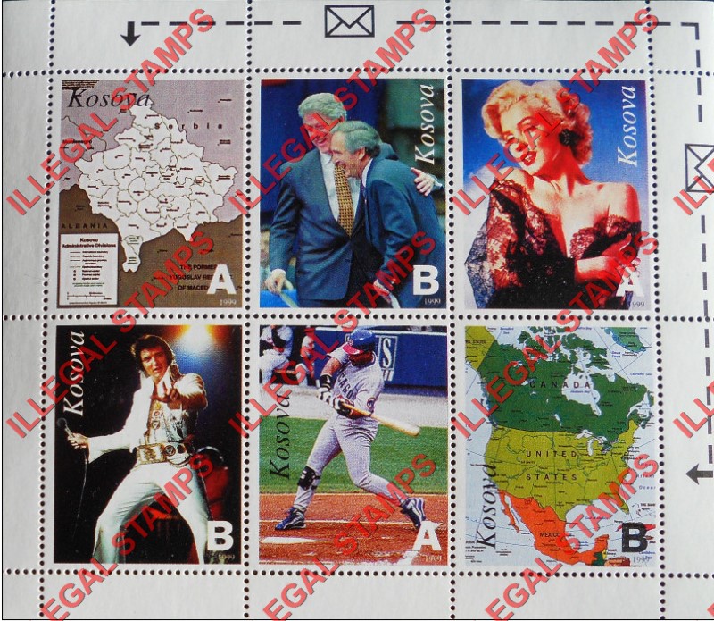Kosovo 1999 Inscribed Kosova Celebrities and Maps Counterfeit Illegal Stamp Souvenir Sheet of 6 Kosovo 1999 Inscribed Kosova Celebrities and Maps Counterfeit Illegal Stamp Souvenir Sheet of 6