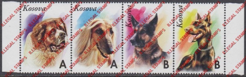 Kosovo 1999 Inscribed Kosova Dogs Counterfeit Illegal Stamp Strip of 4 Kosovo 1999 Inscribed Kosova Dogs Counterfeit Illegal Stamp Strip of 4