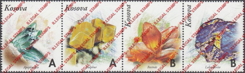 Kosovo 1999 Inscribed Kosova Minerals Counterfeit Illegal Stamp Strip of 4 Kosovo 1999 Inscribed Kosova Minerals Counterfeit Illegal Stamp Strip of 4