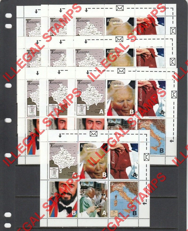Kosovo 1999 Inscribed Kosova Pope and Maps Counterfeit Illegal Stamp Souvenir Sheet of 6 Bulk Lot Kosovo 1999 Inscribed Kosova Pope and Maps Counterfeit Illegal Stamp Souvenir Sheet of 6 Bulk Lot